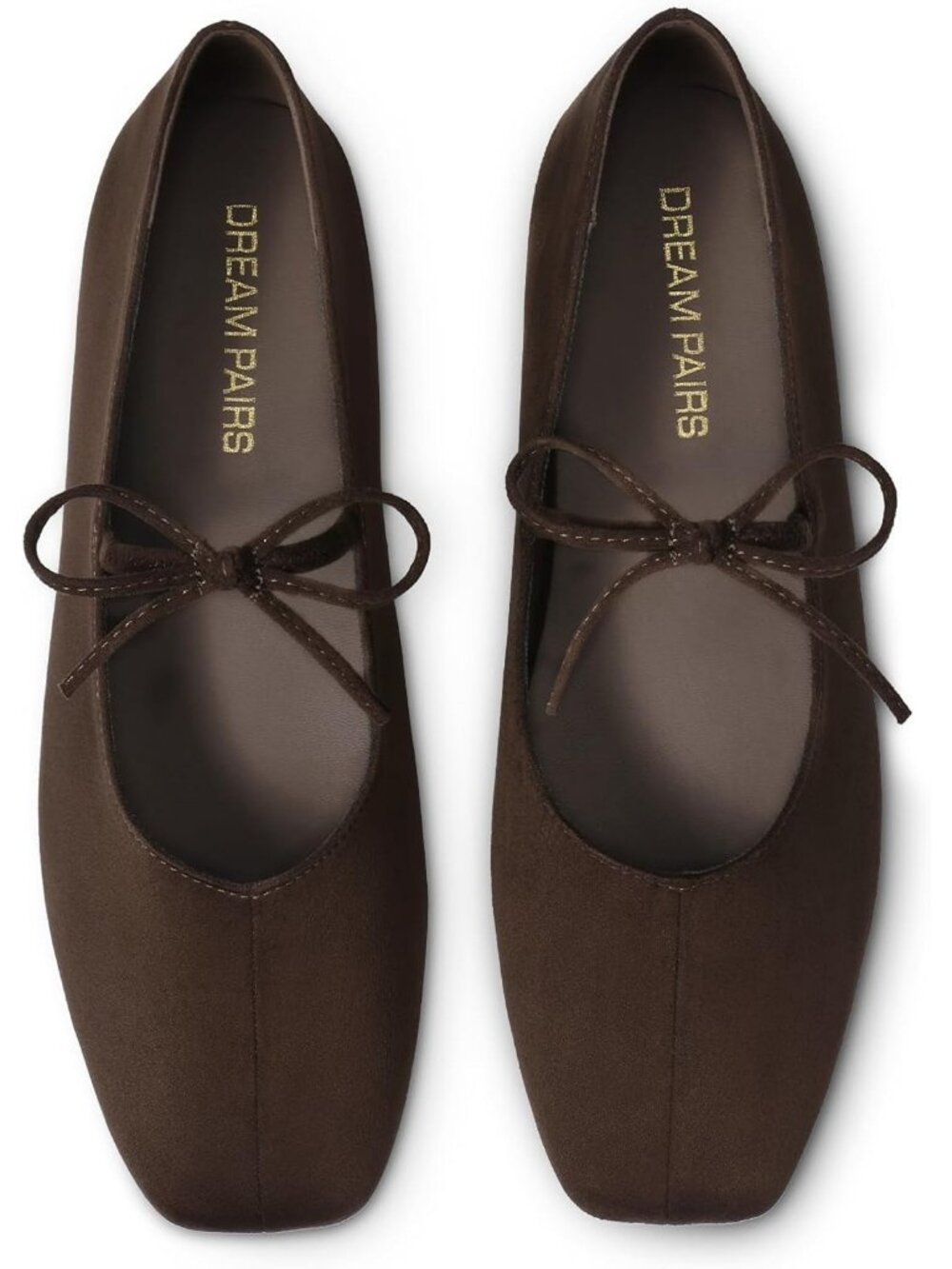 Dream Pairs Women's Brown Square Toe Mary Jane Flat Bow Slip On Casual Dress